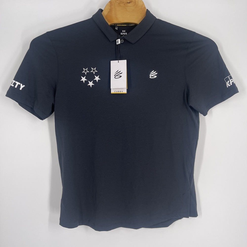 Under Armour Polo‎ Shirt Mens Large Black Short Sleeve Curry Icon Outdoor Sports